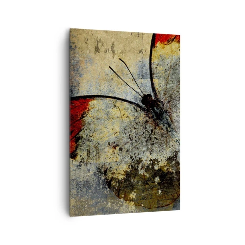 Impression sur toile - Image sur toile - Un papillon dans les tons de rouge et de gris sur un fond texturé - 80x120cm - Regarde avant que je disparaisse - Décoration murale moderne pour le salon et la chambre ARTTOR
