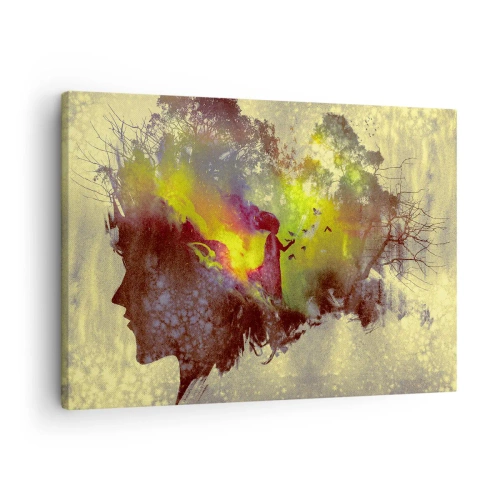 Impression sur toile - Image sur toile - Silhouette artistique d'une femme avec la nature en arrière-plan - 70x50cm - Mère Nature - Décoration murale moderne pour le salon et la chambre ARTTOR