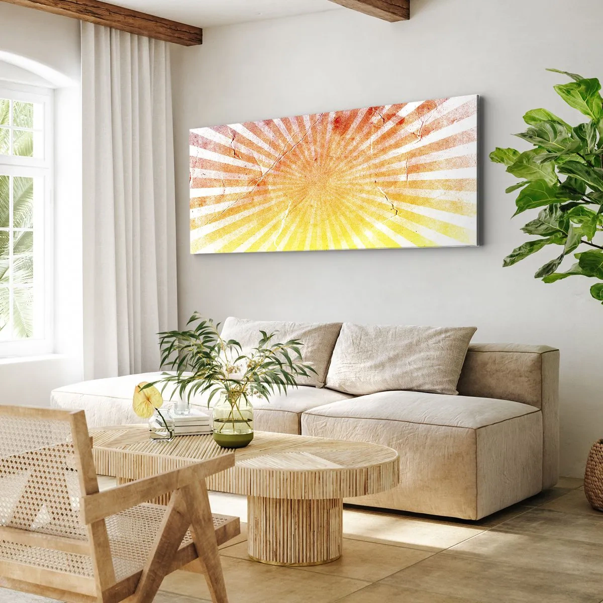 Impression sur toile - Image sur toile - Rayons de soleil dans les tons orange et jaune - 120x50cm - Levant et couchant - Décoration murale moderne pour le salon et la chambre ARTTOR