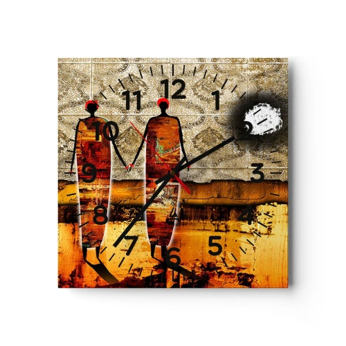 Horloge murale - Pendule murale - Composition ethnique aux couleurs de l'Afrique - 40x40 cm