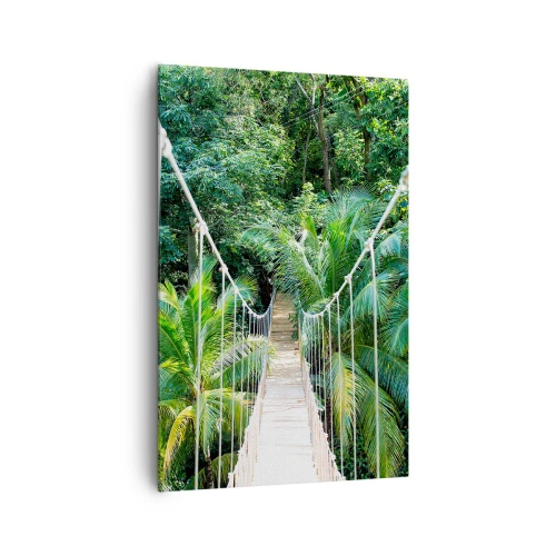 Impression sur toile - Image sur toile - Un pont suspendu dans une jungle tropicale pleine de verdure - 80x120cm - Welcome to the jungle! - Décoration murale moderne pour le salon et la chambre ARTTOR