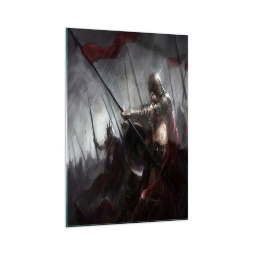 Impression sur verre - Image sur verre - Chevaliers marchant vers le champ de bataille sous la pluie - 70x100cm - Passant, dis à Sparte… - Décoration murale moderne pour le salon et la chambre ARTTOR