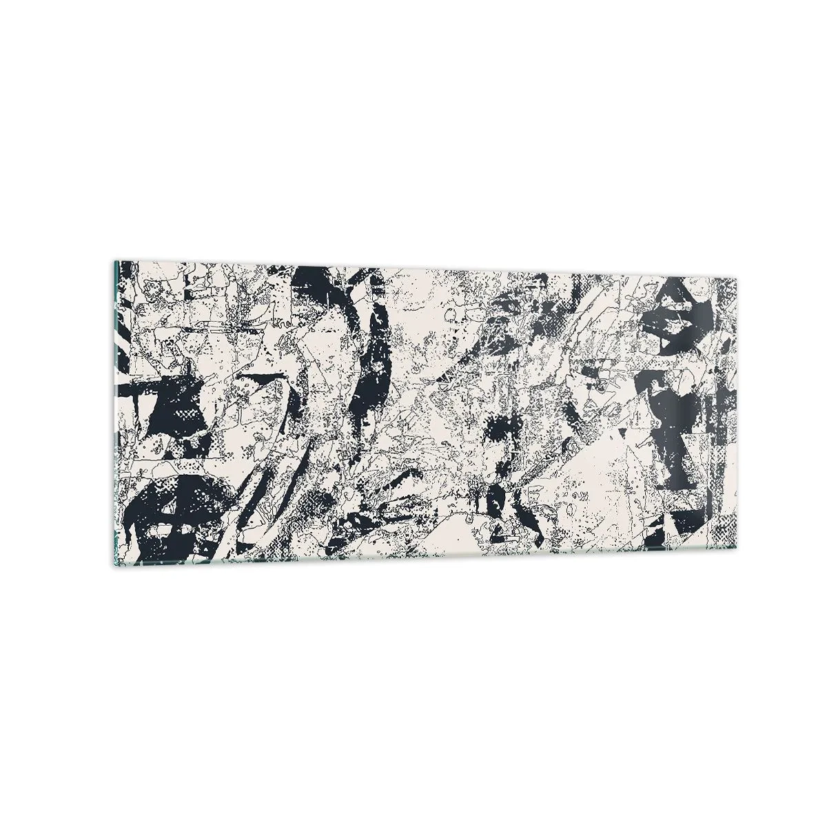 Impression sur verre - Image sur verre - Composition abstraite en noir et blanc avec une mise en page dynamique - 120x50cm - Interpénétration des contraires - Décoration murale moderne pour le salon et la chambre ARTTOR