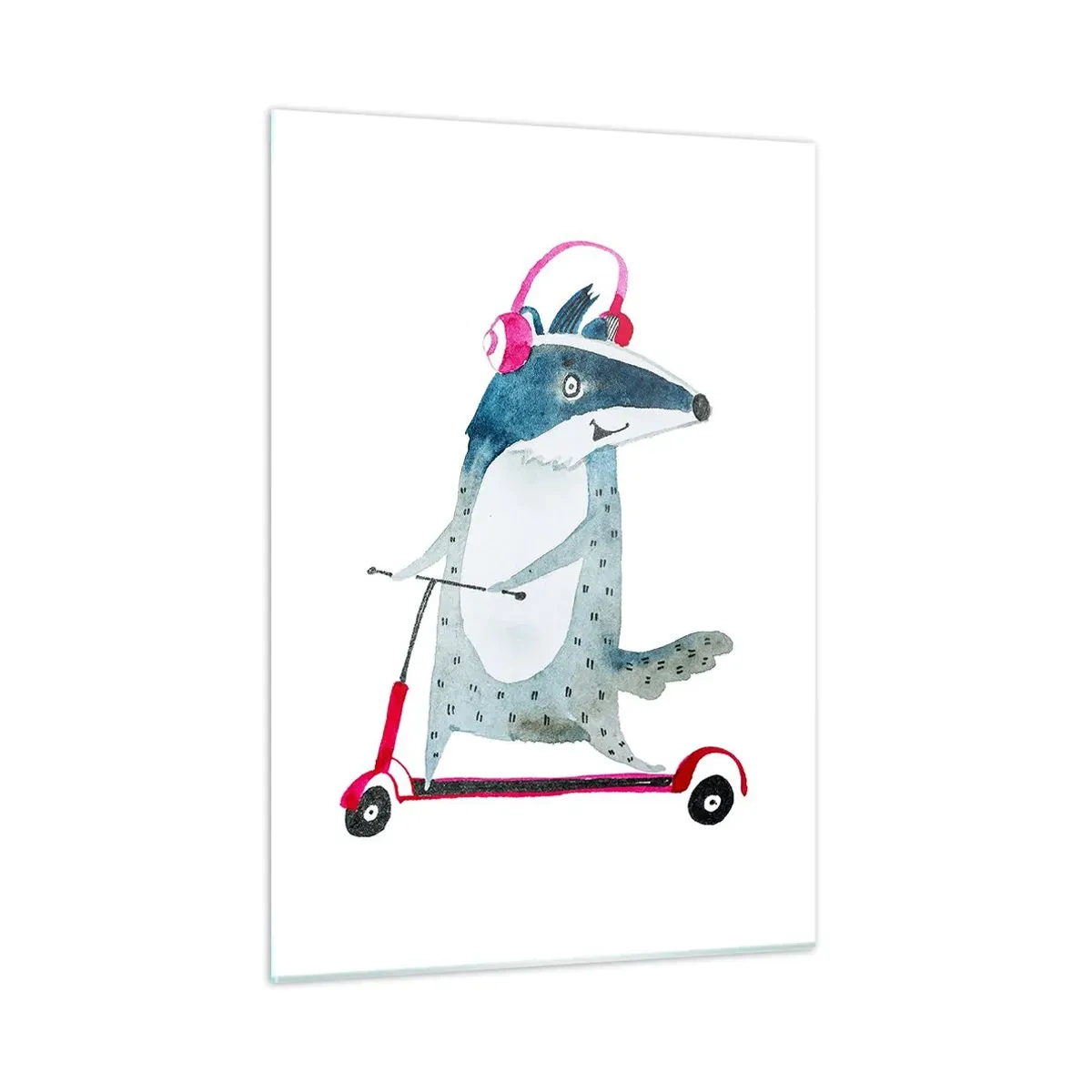Impression sur verre - Image sur verre - Blaireau avec un casque sur un scooter aquarelle - 50x70cm - La joie du blaireau - Décoration murale moderne pour le salon et la chambre ARTTOR
