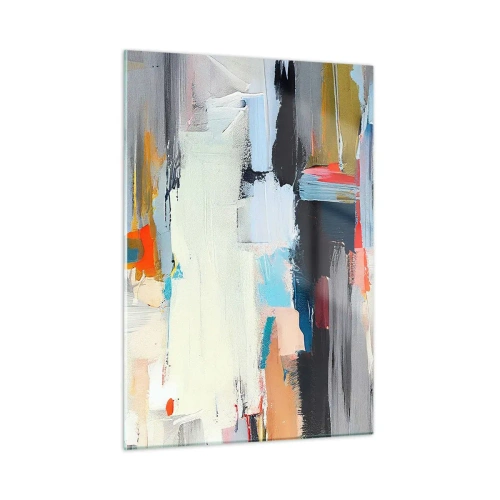 Impression sur verre - Image sur verre - Composition abstraite avec des taches et des traits colorés - 50x70cm - Y a-t-il une méthode ? - Décoration murale moderne pour le salon et la chambre ARTTOR