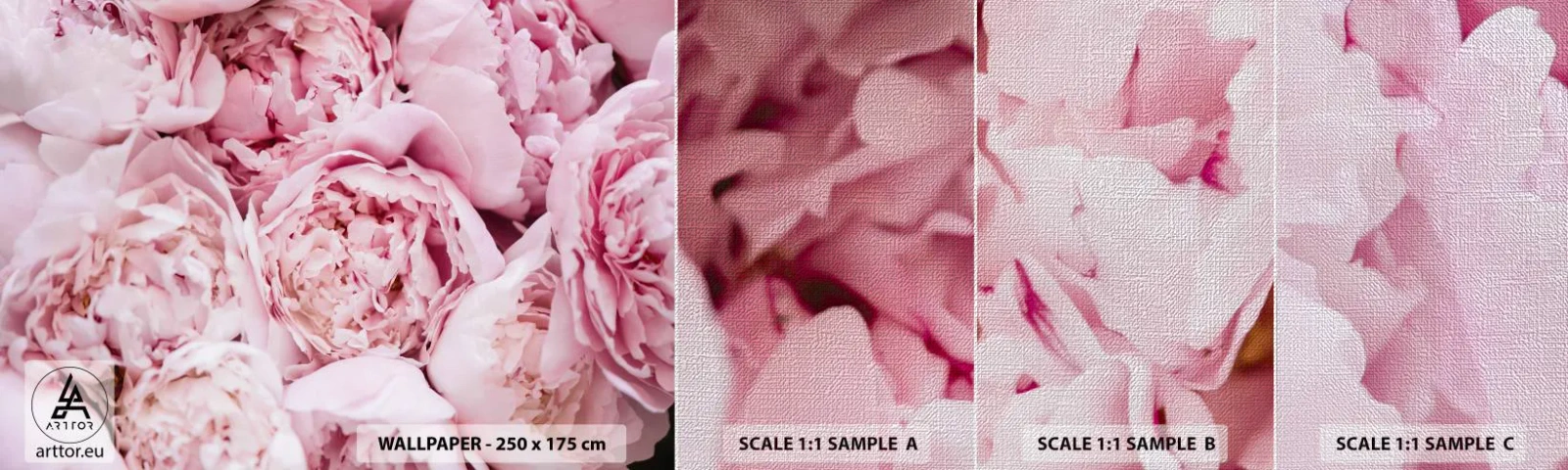 Échantillon de Papier Peint Premium Canvas - Caliné et parfumé - Pivoine, Fleurs, Bouquet de fleurs - 100x30 cm