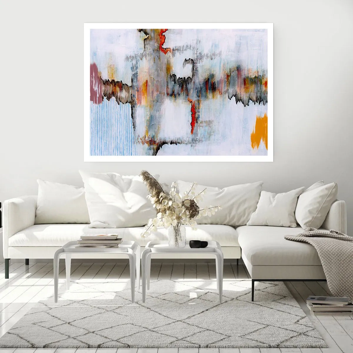 Affiche - Poster - Motif abstrait aux couleurs vives sur fond clair - 100x70cm - Un bâton sur l'eau - Décoration murale moderne pour le salon et la chambre ARTTOR