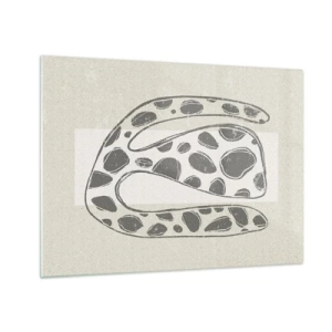 Impression sur verre - Image sur verre - Une forme organique fantaisiste dans des tons de gris sur beige - 70x50cm - Une étrange créature - Décoration murale moderne pour le salon et la chambre ARTTOR