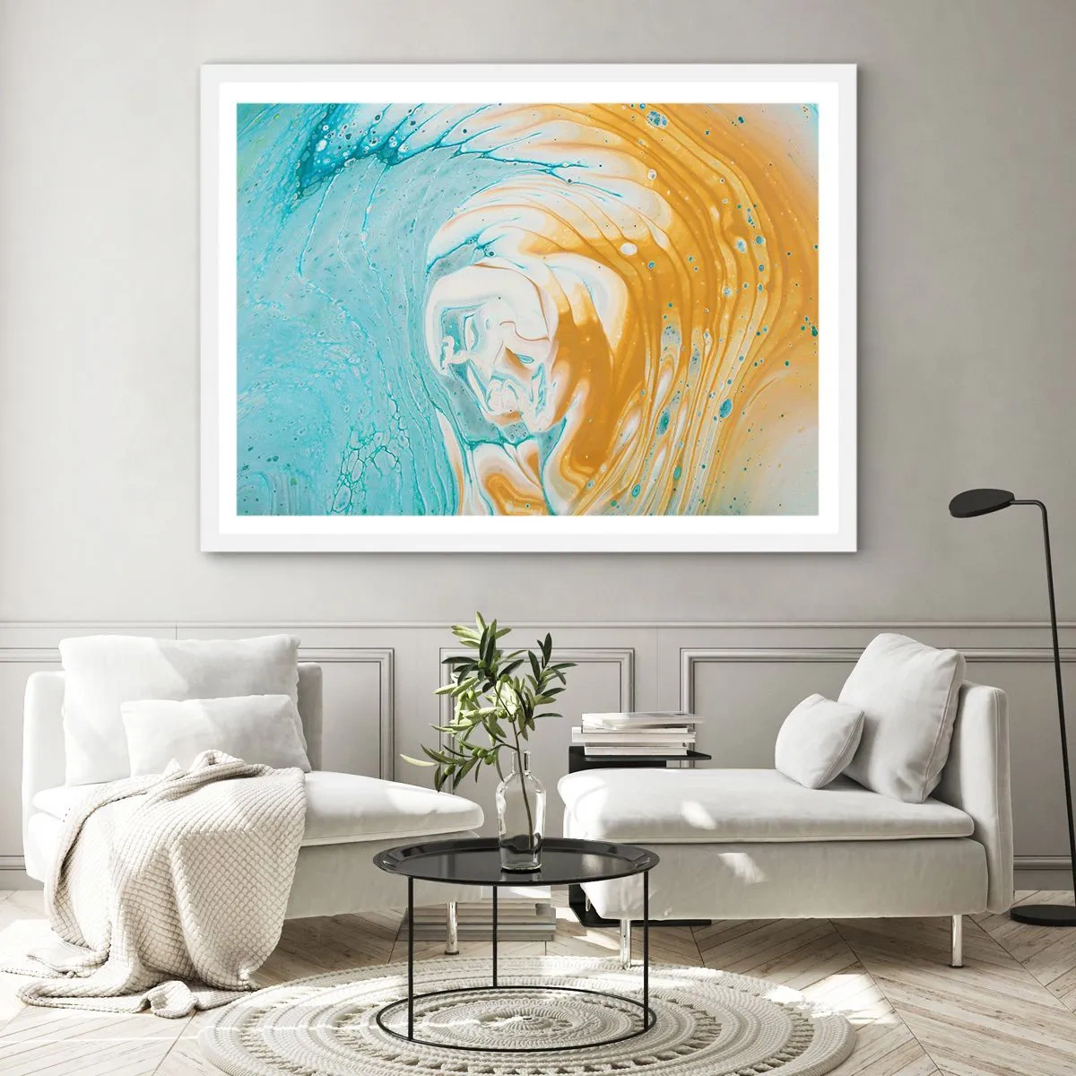 Affiche dans un cadre blanc - Poster - Tourbillon pastel - 100x70 cm