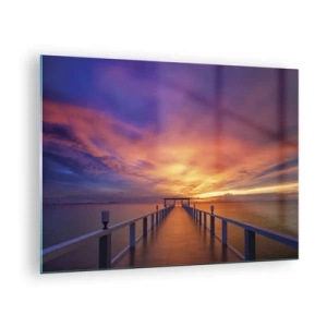 Impression sur verre - Image sur verre - La jetée avec le coucher de soleil en toile de fond - 70x50cm - Sans fin - Décoration murale moderne pour le salon et la chambre ARTTOR