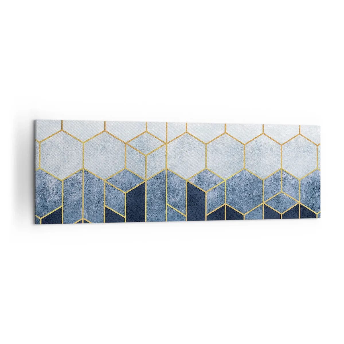 Impression sur toile - Image sur toile - Motif géométrique dans les tons or et bleu marine - 160x50cm - Composition en rythme syncopé - Décoration murale moderne pour le salon et la chambre ARTTOR