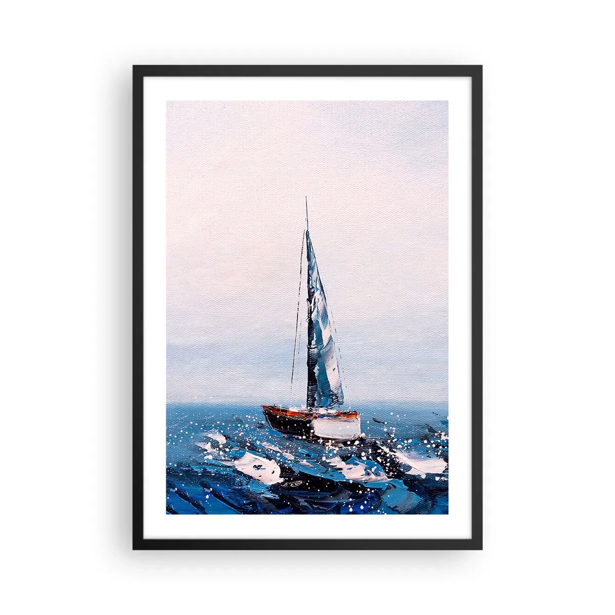 Affiche dans un cadre noir - Poster - Un voilier sur un océan orageux dans un style pictural - 50x70cm - Confrérie du vent - Décoration murale moderne pour le salon et la chambre ARTTOR