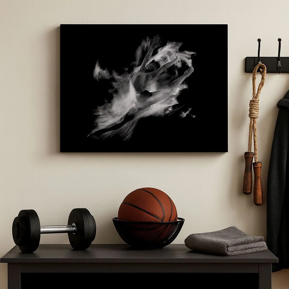 Impression sur toile - Image sur toile - Une danseuse dans une pose dynamique sur fond noir - 70x50cm - Coincé en l'air - Décoration murale moderne pour le salon et la chambre ARTTOR