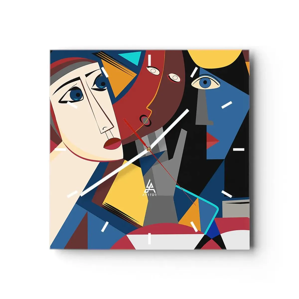Horloge murale - Pendule murale - Visages cubistes aux couleurs intenses - 30x30cm - Une conversation entre cubistes - Décoration murale moderne pour le salon et la chambre ARTTOR