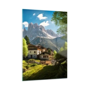 Impression sur verre - Image sur verre - Développement rural dans la verdure au pied des sommets alpins - 50x70cm - Idylle alpine - Décoration murale moderne pour le salon et la chambre ARTTOR