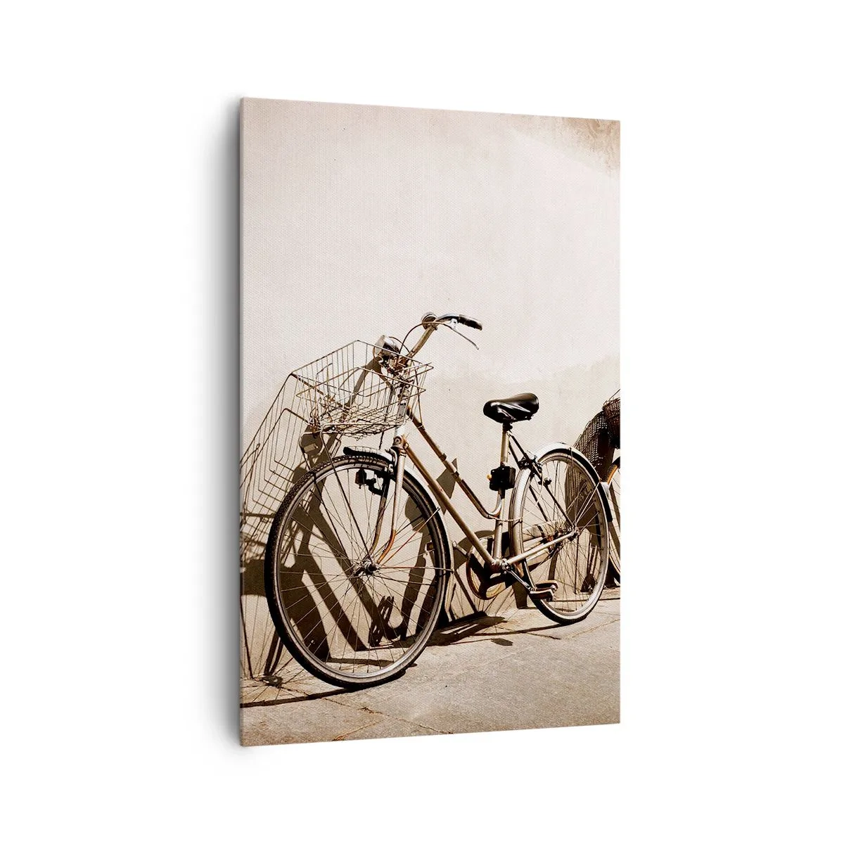 Impression sur toile - Image sur toile - Deux vélos appuyés contre un vieux mur de style rétro - 80x120cm - Le charme inoubliable du passé - Décoration murale moderne pour le salon et la chambre ARTTOR
