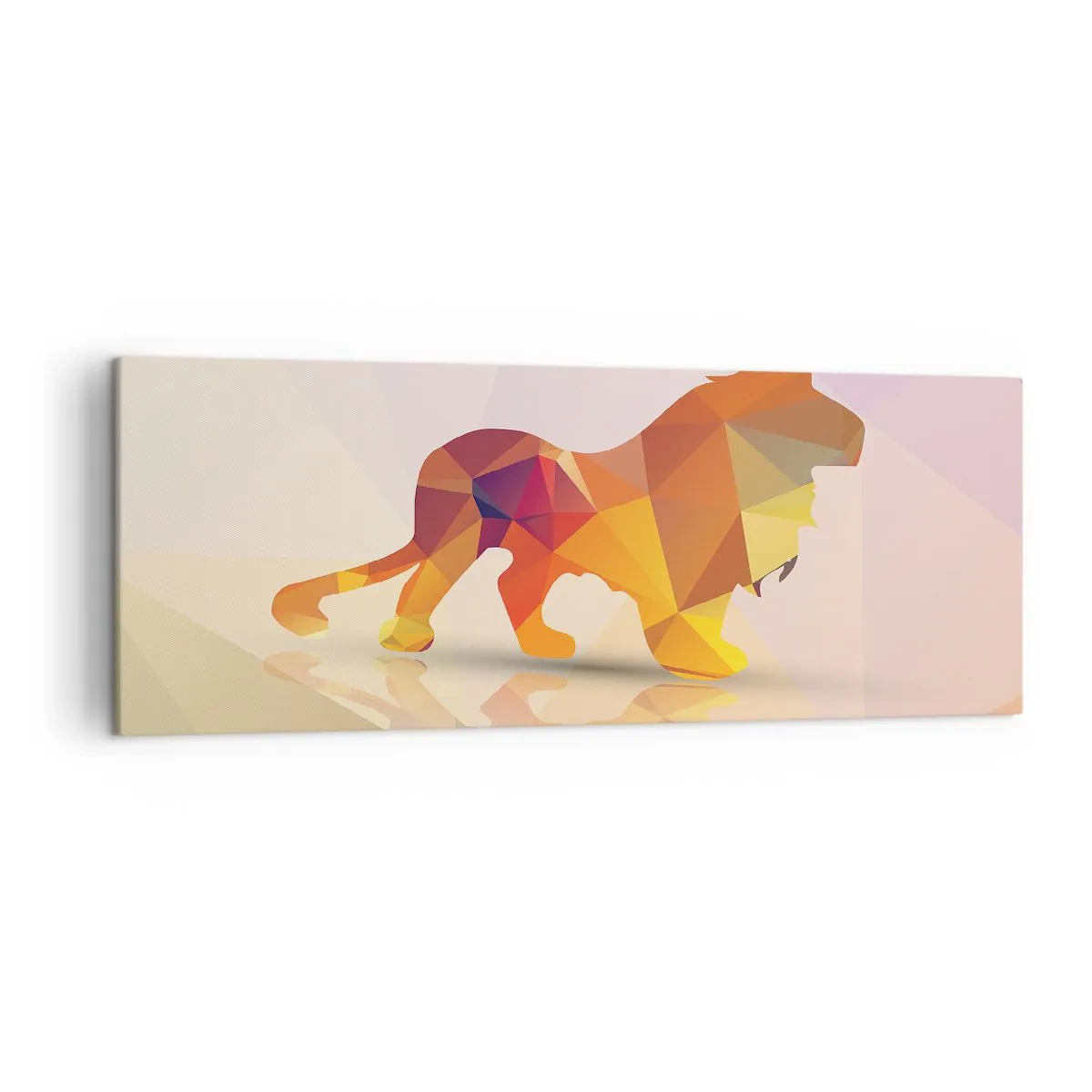 Impression sur toile - Image sur toile - Silhouette géométrique d'un lion dans les tons jaune et orange - 140x50cm - Le roi du diamant - Décoration murale moderne pour le salon et la chambre ARTTOR