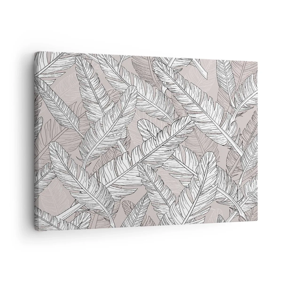 Impression sur toile - Image sur toile - Motif noir et blanc avec des feuilles de bananier sur un fond clair - 70x50cm - Un tourbillon de plumes - Décoration murale moderne pour le salon et la chambre ARTTOR