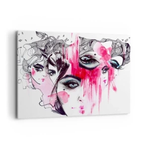 Impression sur toile - Image sur toile - Visage abstrait dans les tons de rose et de noir - 100x70cm - Yeux abstraits - Décoration murale moderne pour le salon et la chambre ARTTOR