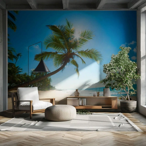 Papier Peint Autocollant Deluxe Sticker - Ne rien montrer à personne - Paysage, Plage, Cocotier - 350x256 cm