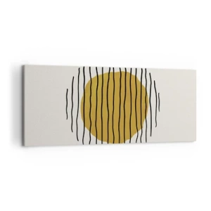 Impression sur toile - Image sur toile - Un motif minimaliste avec un cercle jaune et des lignes noires. - 120x50cm - Abstraction tremblante de chaleur - Décoration murale moderne pour le salon et la chambre ARTTOR