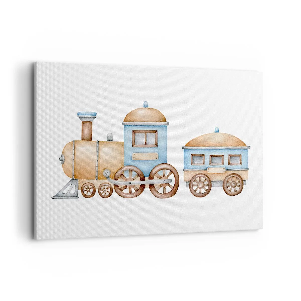 Impression sur toile - Image sur toile - Dessin d'un train aux tons pastel sur fond blanc - 120x80cm - Il est à la gare... - Décoration murale moderne pour le salon et la chambre ARTTOR