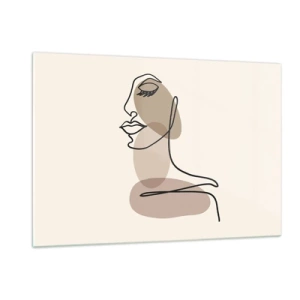 Impression sur verre - Image sur verre - Portrait d'un visage de femme dans un style minimaliste et abstrait - 120x80cm - S'écouter - Décoration murale moderne pour le salon et la chambre ARTTOR