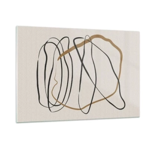 Impression sur verre - Image sur verre - Une composition expressive de lignes noires et brunes sur un fond clair. - 120x80cm - Composition – danse en boucle - Décoration murale moderne pour le salon et la chambre ARTTOR