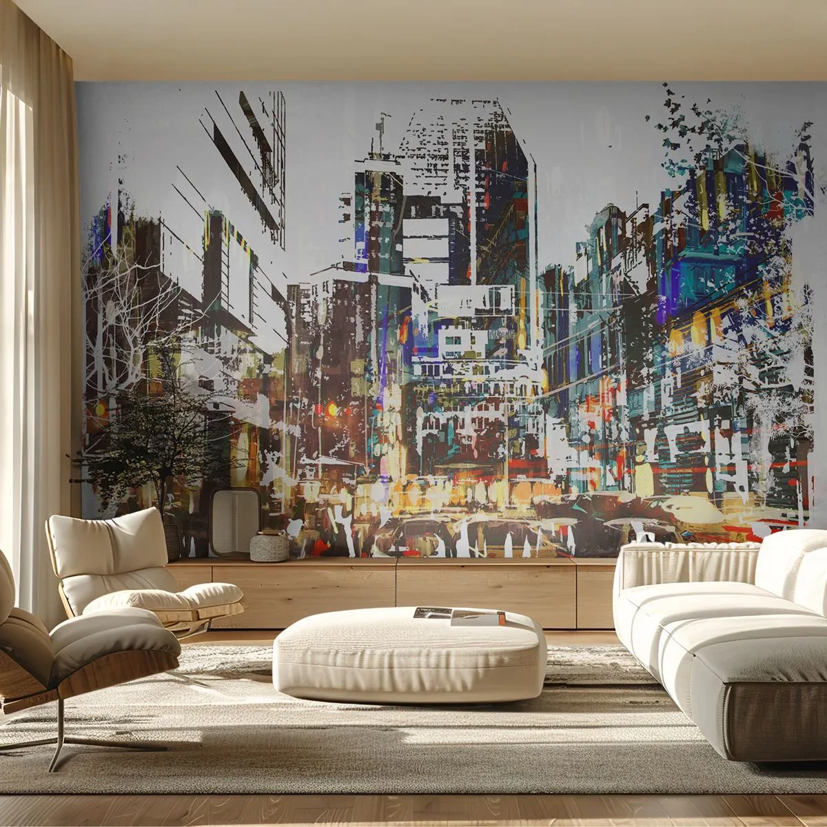 Papier Peint Photo Standard Eco - Une ville chatoyante - Ville, Architecture, Graphique - 400x280 cm