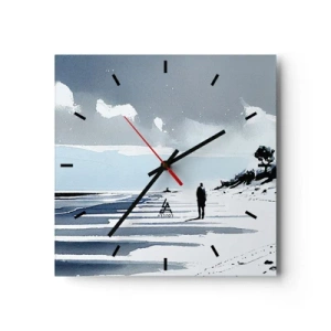 Horloge murale - Pendule murale - Une silhouette solitaire marchant sur une plage déserte - 30x30cm - Seul à seul - Décoration murale moderne pour le salon et la chambre ARTTOR