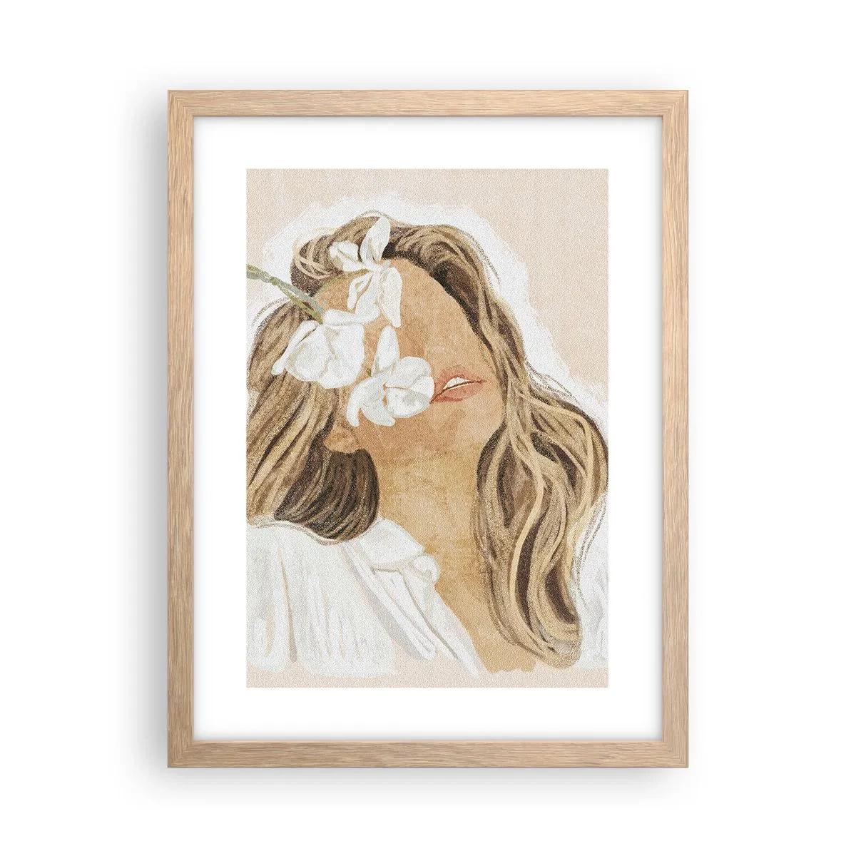 Affiche dans un chêne clair - Poster - Ravie parmi les fleurs - 30x40 cm