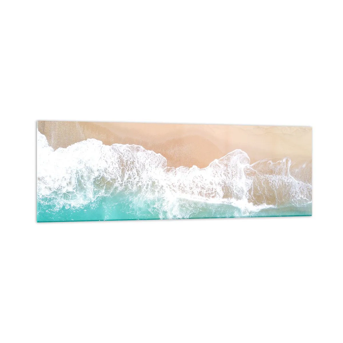 Impression sur verre - Image sur verre - Vue plongeante sur une plage aux eaux turquoise et aux vagues douces - 160x50cm - Caresse de l'océan - Décoration murale moderne pour le salon et la chambre ARTTOR