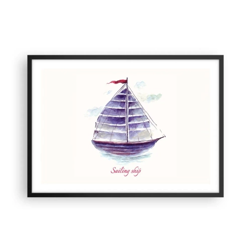 Affiche dans un cadre noir - Poster - Une aquarelle représentant un voilier sur l'eau avec une inscription délicate - 70x50cm - Plein de voiles et d’eau calme - Décoration murale moderne pour le salon et la chambre ARTTOR