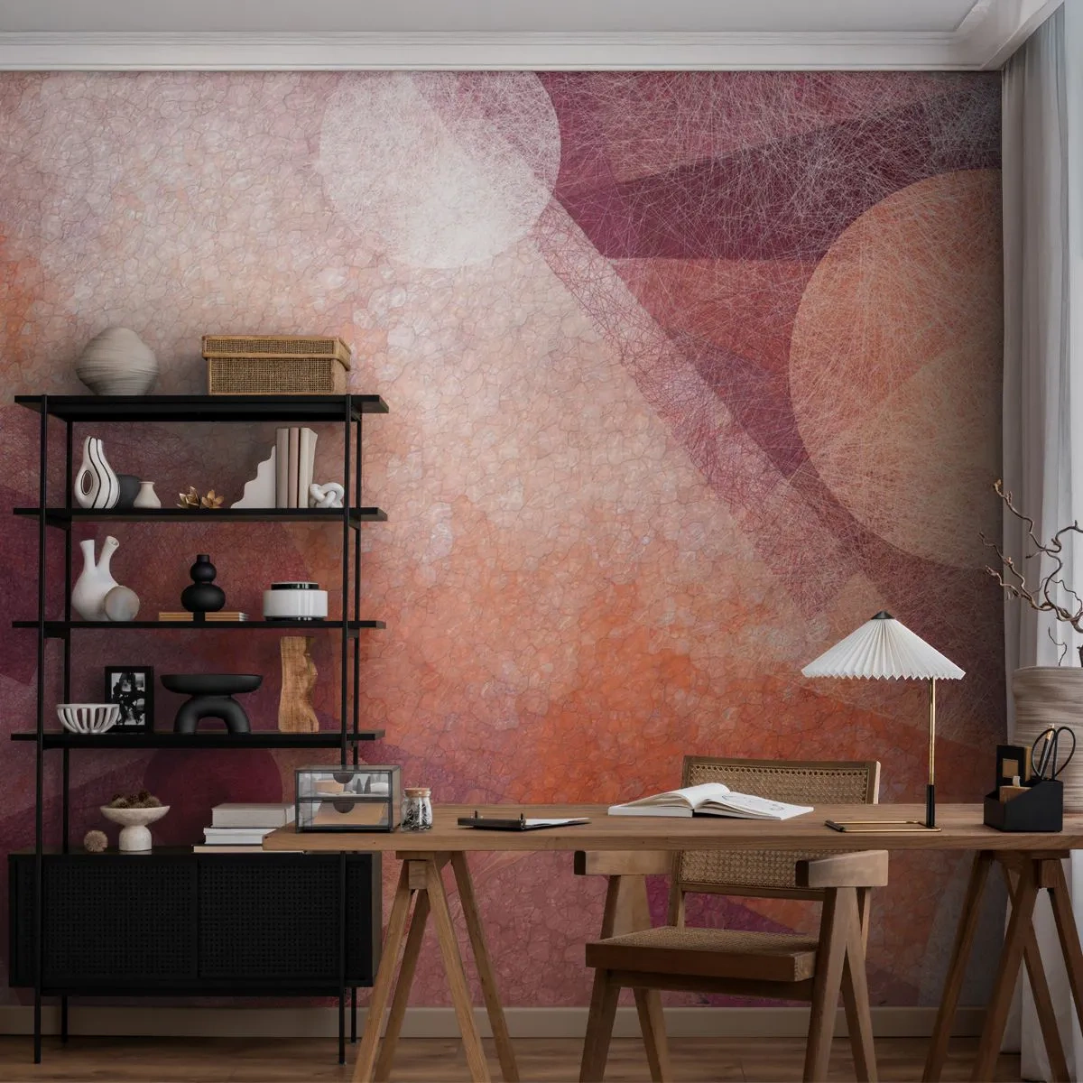 Papier Peint Autocollant Deluxe Sticker - Transformations géométriques en rose - Abstraction, Morceau, Modèle moderne - 250x175 cm