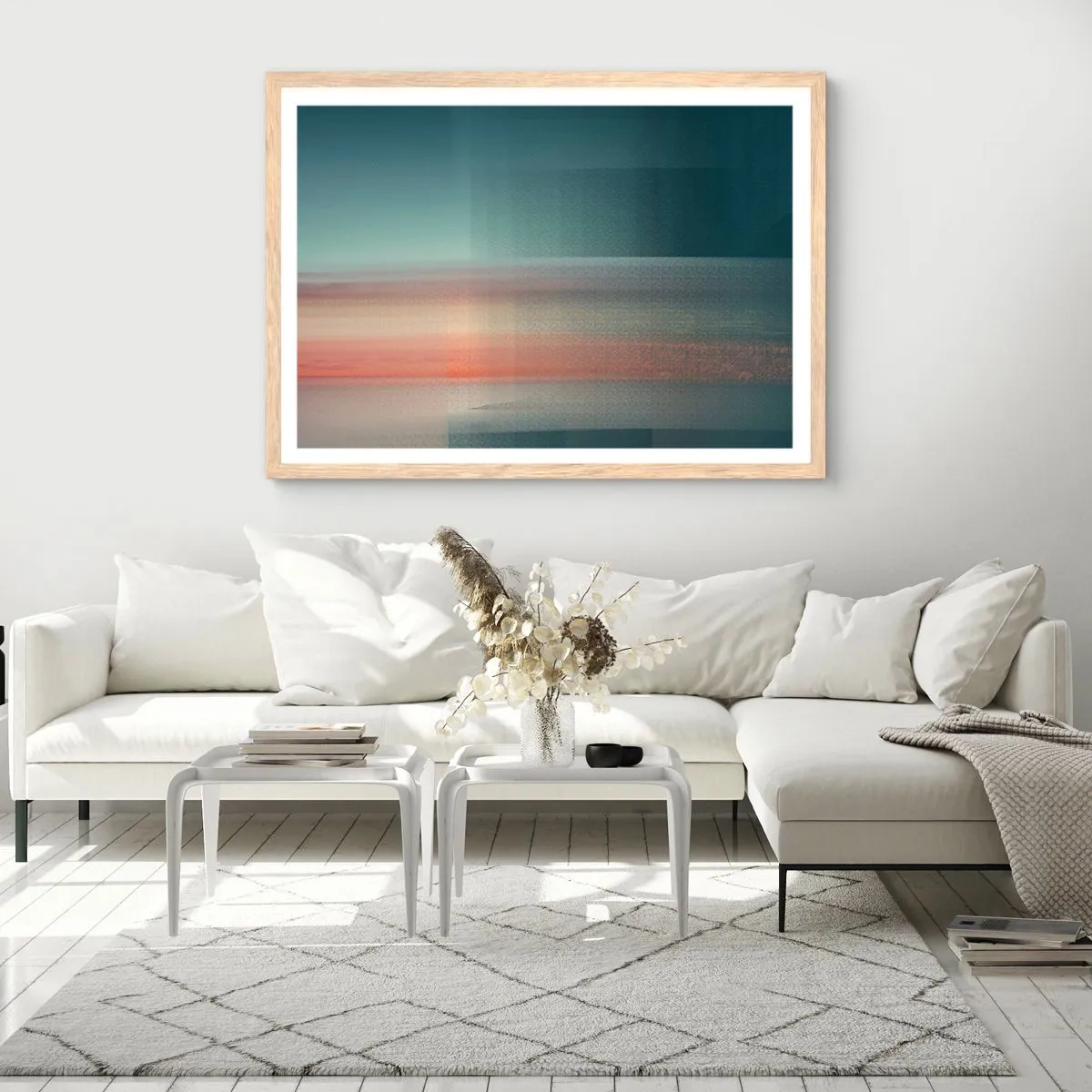Affiche dans un chêne clair - Poster - Résumé : vagues de lumière - 100x70 cm