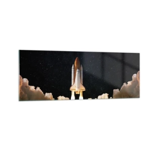 Impression sur verre - Image sur verre - Une fusée spatiale décollant dans le ciel étoilé - 140x50cm - Ad astra! - Décoration murale moderne pour le salon et la chambre ARTTOR