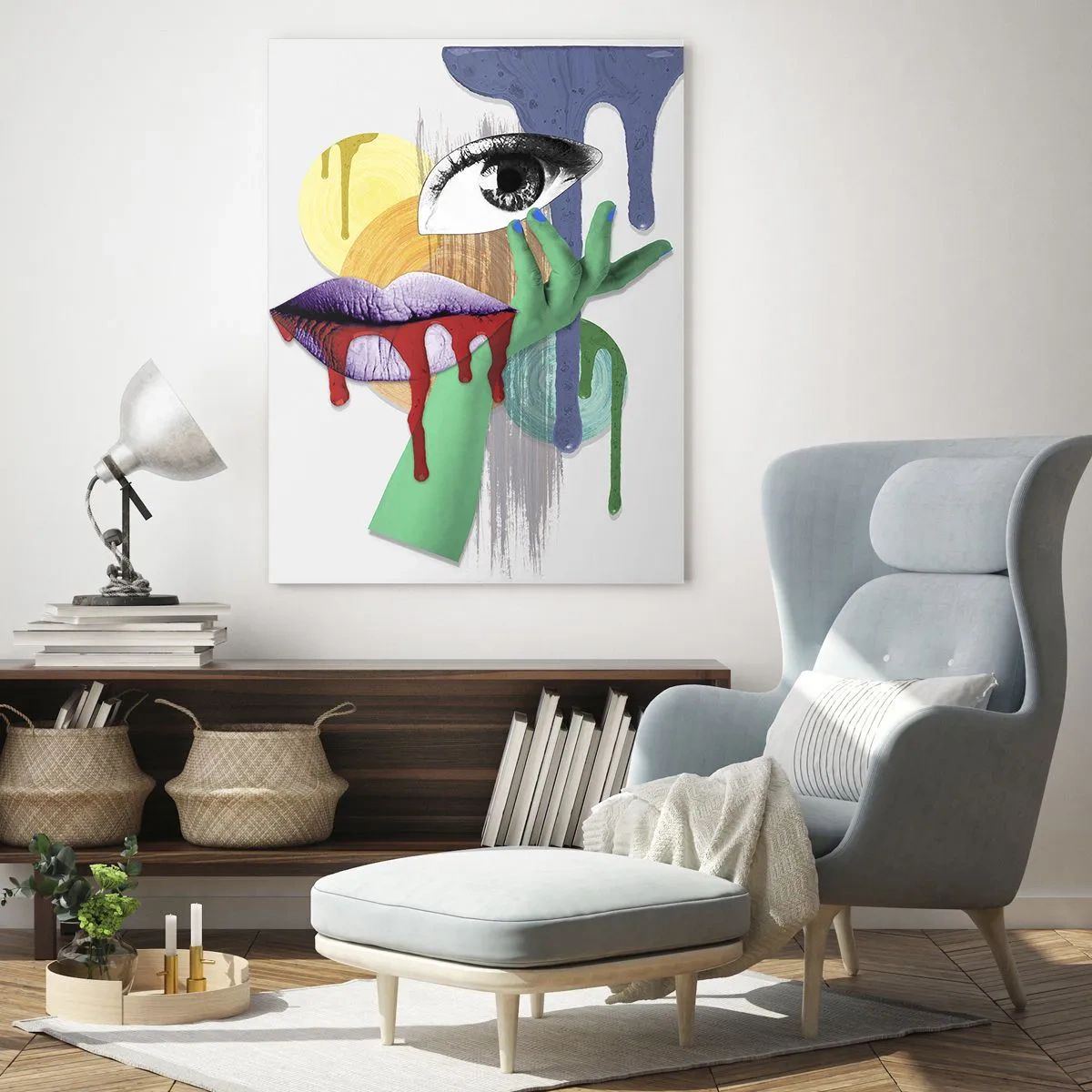 Impression sur verre - Image sur verre - Portrait déconstruit avec des éléments abstraits - 70x100cm - Un portrait déconstruit - Décoration murale moderne pour le salon et la chambre ARTTOR