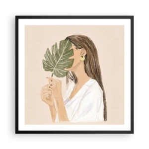 Affiche dans un cadre noir - Poster - Portrait mystérieux avec un éventail - 60x60 cm