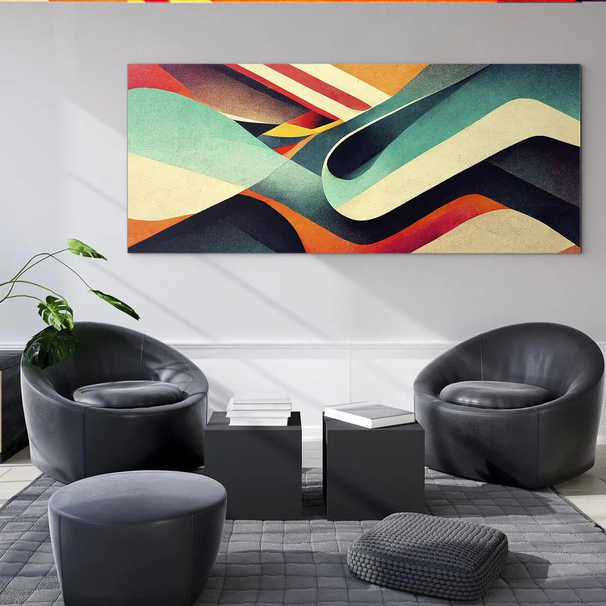 Impression sur verre - Image sur verre - Vagues abstraites colorées dans une composition dynamique - 120x50cm - Composition intense - Décoration murale moderne pour le salon et la chambre ARTTOR