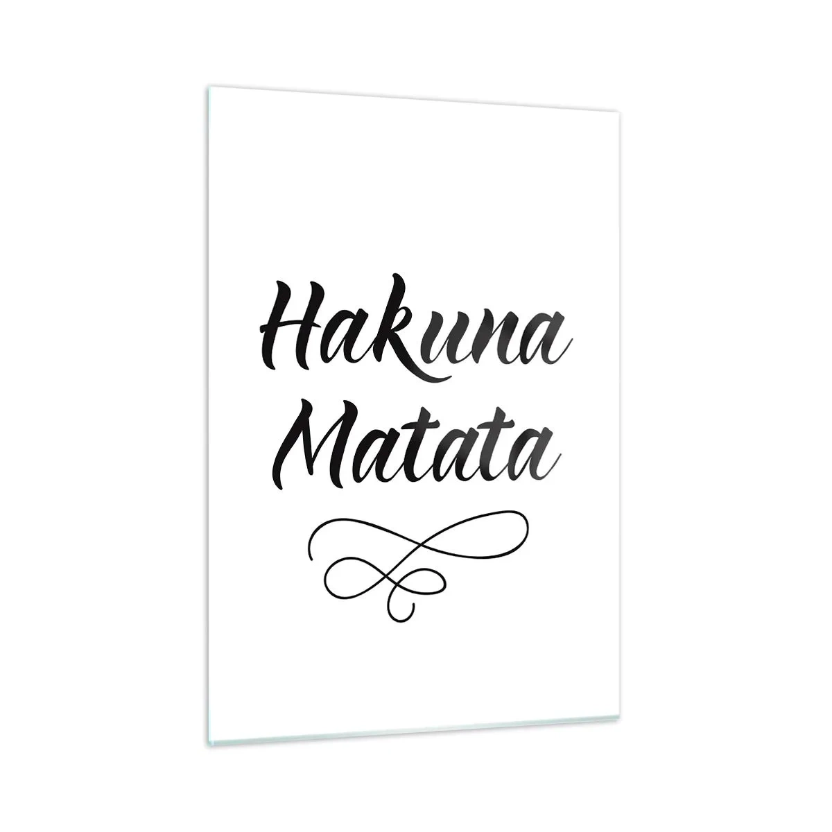 Impression sur verre - Image sur verre - Lettrage Hakuna Matata avec accent décoratif sur fond blanc - 50x70cm - Le meilleur conseil - Décoration murale moderne pour le salon et la chambre ARTTOR