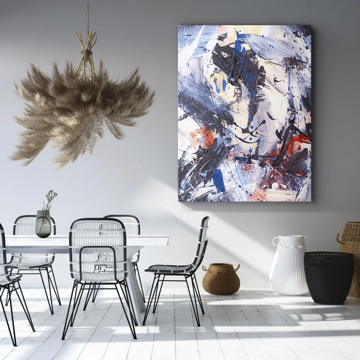 Impression sur toile - Image sur toile - Abstraction avec des coups de pinceau dynamiques en bleu et rouge. - 70x100cm - La danse folle de l'abstrait - Décoration murale moderne pour le salon et la chambre ARTTOR