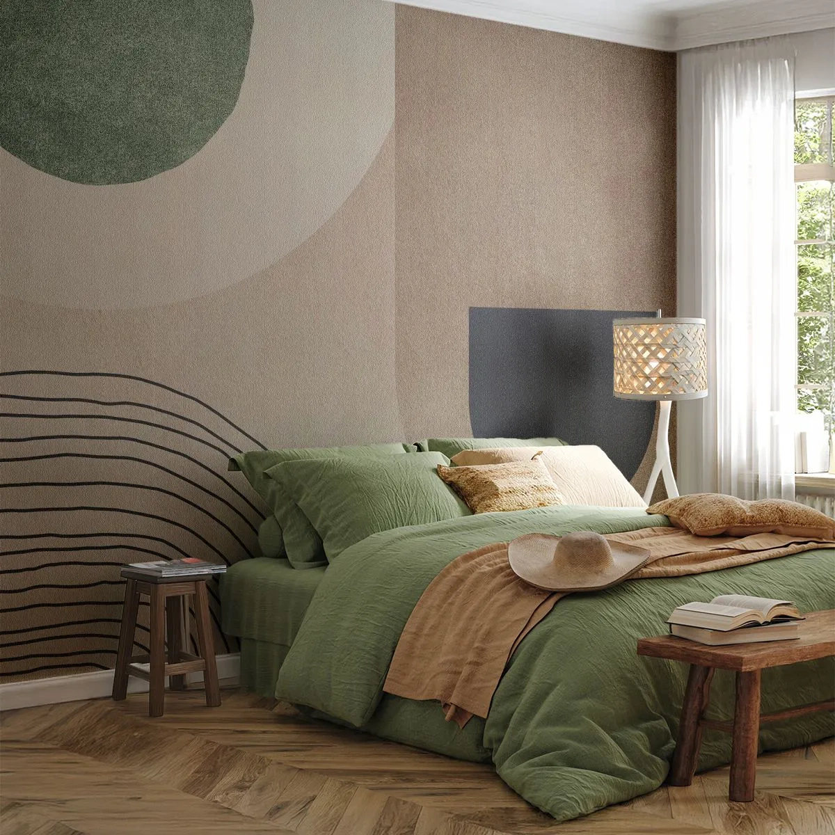 Papier Peint Photo Premium Sand - Formes géométriques aux couleurs sobres - 100x70cm - La douceur de l'ovale - Décoration murale moderne pour le salon et la chambre ARTTOR