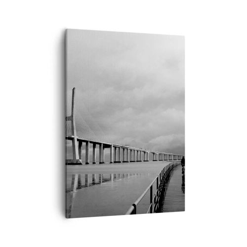 Impression sur toile - Image sur toile - Un pont suspendu au-dessus de l'eau en noir et blanc - 50x70cm - A tous ceux qui lui sont important - Décoration murale moderne pour le salon et la chambre ARTTOR