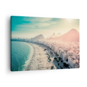 Impression sur toile - Image sur toile - Panorama de la plage de Copacabana avec les montagnes en arrière-plan à Rio de Janeiro - 70x50cm - Vacances éternelles à Rio - Décoration murale moderne pour le salon et la chambre ARTTOR