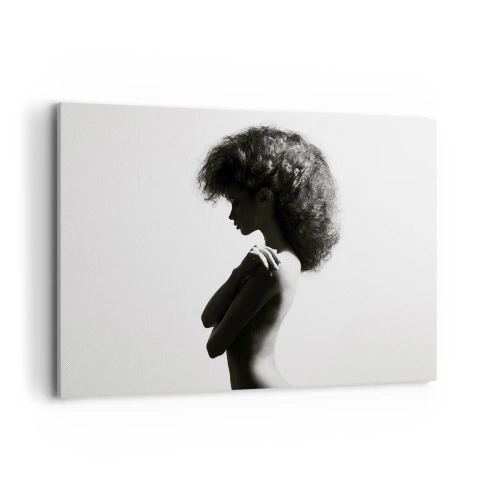 Impression sur toile - Image sur toile - Une silhouette subtile d'une femme dans des tons noirs et blancs sur un fond clair - 100x70cm - Comme une fleur au bout d'une fine tige - Décoration murale moderne pour le salon et la chambre ARTTOR