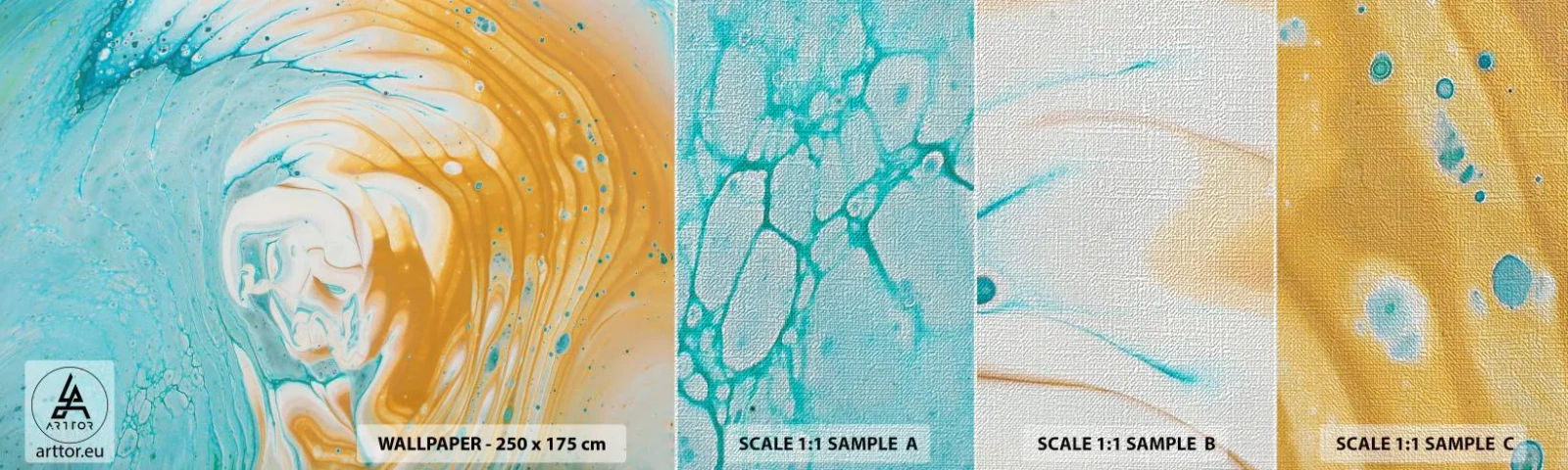 Échantillon de Papier Peint Premium Canvas - Tourbillon pastel - Abstraction, Morceau, Art moderne - 100x30 cm