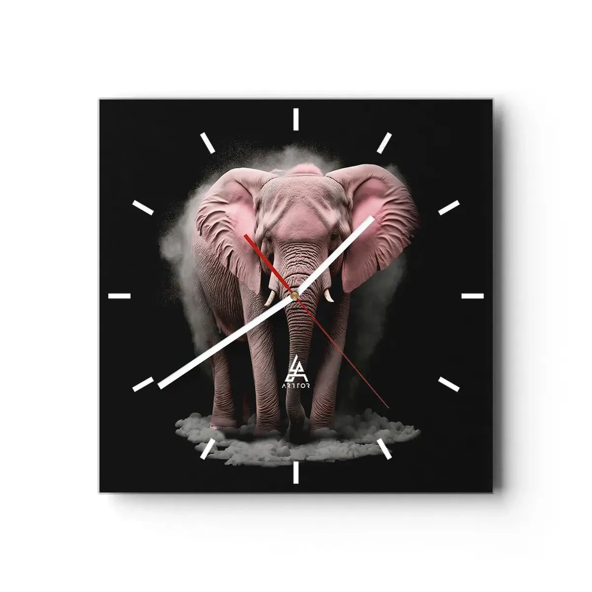 Horloge murale - Pendule murale - Une interprétation artistique d'un éléphant rose sur fond noir - 30x30cm - Ne pensez pas à un éléphant rose ! - Décoration murale moderne pour le salon et la chambre ARTTOR
