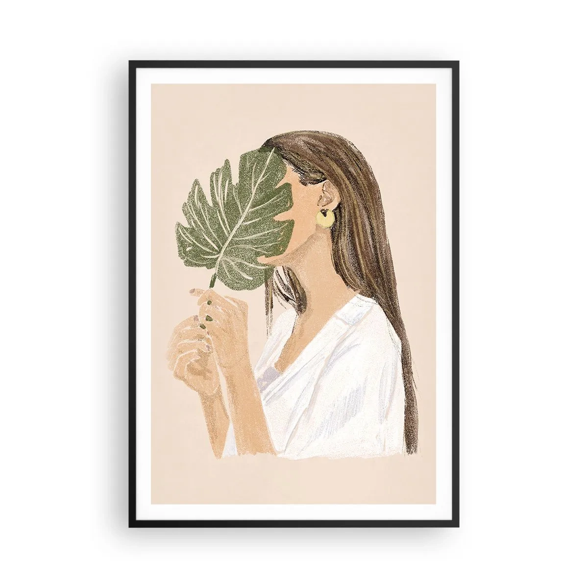 Affiche dans un cadre noir - Poster - Portrait mystérieux avec un éventail - 70x100 cm