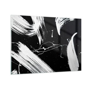 Impression sur verre - Image sur verre - Coups de pinceau blancs sur fond noir - 70x50cm - Briser les ténèbres - Décoration murale moderne pour le salon et la chambre ARTTOR