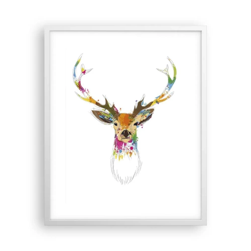 Affiche dans un cadre blanc - Poster - Un cerf doux baigné de couleur - 40x50 cm